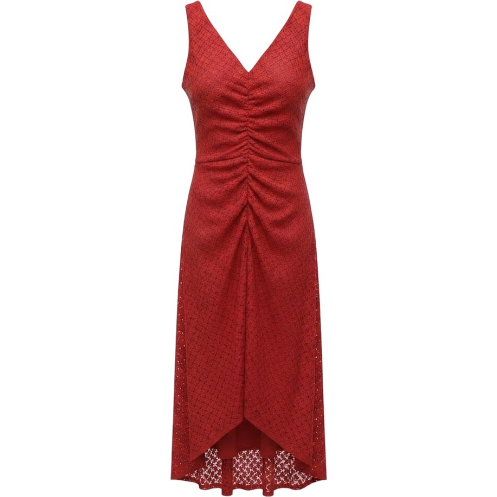 Melonie T Womens Brick Red Textured‎ Lace Ruched Front High-Low Midi Dress Sz 14